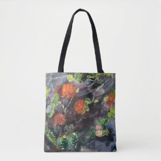 Tote Bag Hawaiian flora black and red Tote