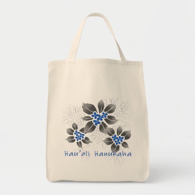 Tote Bag Hawaiian Holly Hanoukka Blue Floral (Devant)