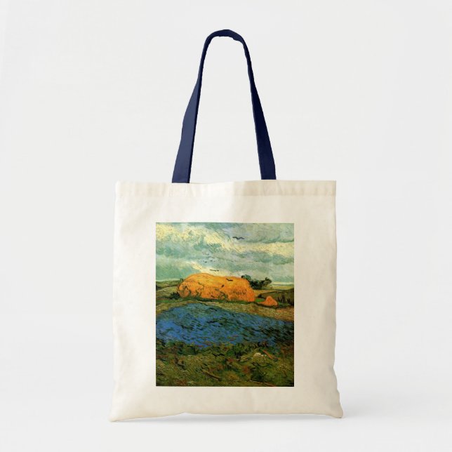 Tote Bag Haystacks Under a Rainy Sky par Vincent van Gogh (Devant)