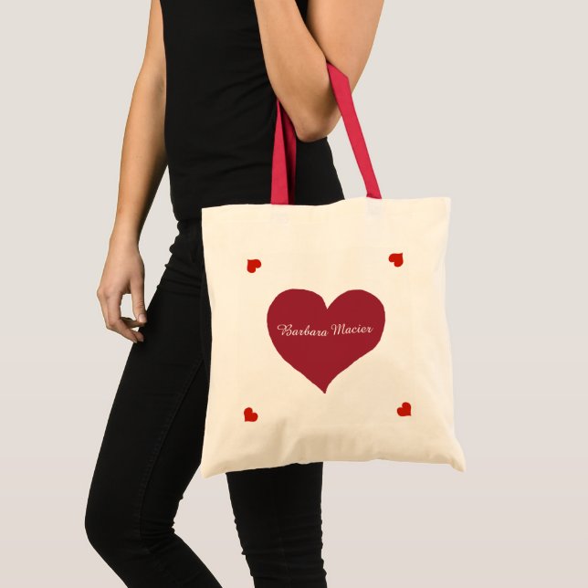Tote Bag Heart Love couleur rouge personnalisée (Devant (produit))