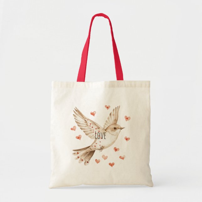 Tote Bag Hearts Love Bird Roses Floral (Devant)