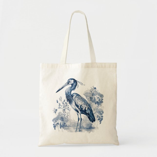 Tote Bag Herbe d'art de style Delft bleu et blanc avec fleu (Devant)