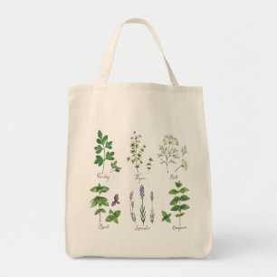 Tote Bag Herbs Sketch Reusable Grocery