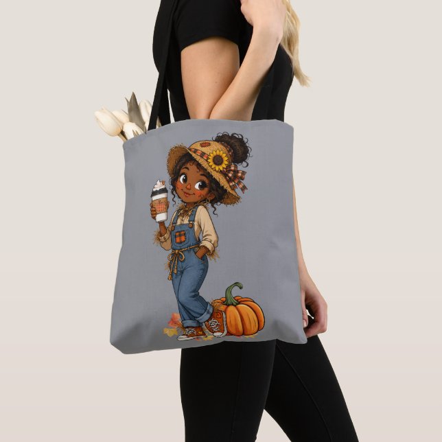 Tote Bag Herbst mit süßem Vogelscheuchen-Mädchen Tasche (Von Nahem)