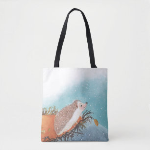 Tote Bag Hérisson et premiers flocons de neige