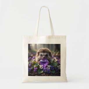 Tote Bag Hérisson mignon de février avec cœur d'améthyste