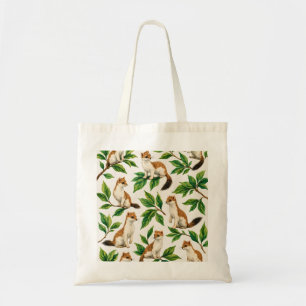 Tote Bag Hermine et Branches de Feuillage Vert Motif de Boi