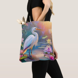 Tote Bag Héron blanc à bec orange, oiseau de fantaisie