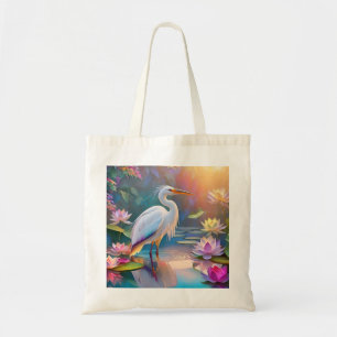 Tote Bag Héron blanc à bec orange, oiseau de fantaisie