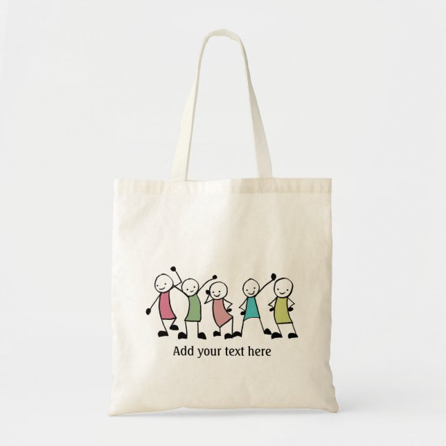 Tote Bag Heureux amis Personnages en allumettes personnalis (Devant)
