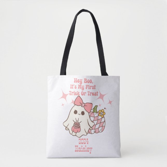 Tote Bag Hey Boo, C'est mon premier titre ou traitement per (Devant)