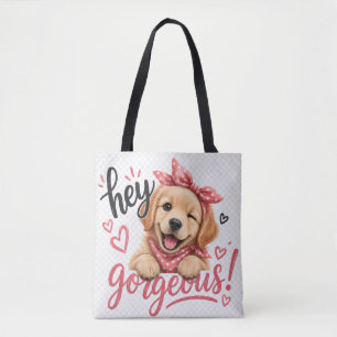 Tote Bag Hey Magnifique Design de Chien Mignon