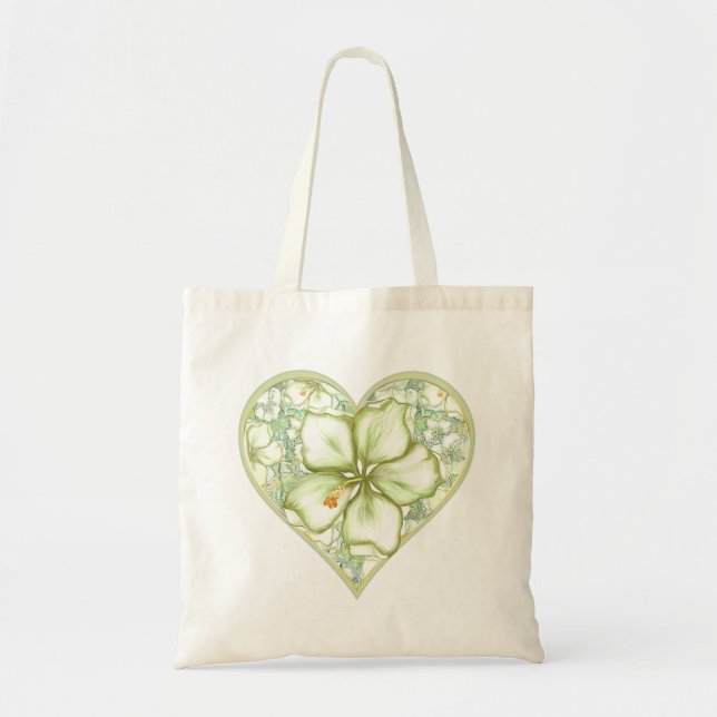 Tote Bag Hibiscus & dentelle BLANC (Devant)