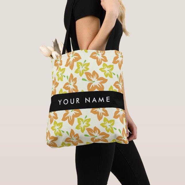 Tote Bag Hibiscus Jaune, Hibiscus Orange, Votre Nom (De près)