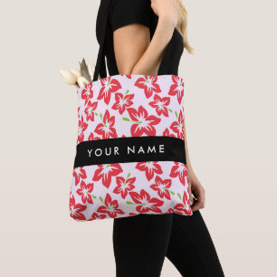 Tote Bag Hibiscus Rouge, Fleurs Rouges, Votre Nom
