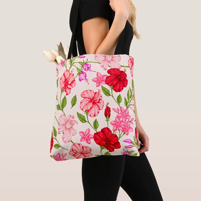 Tote Bag Hibiscus tropicaux et Plumeria motif floral (Créateur téléchargé)