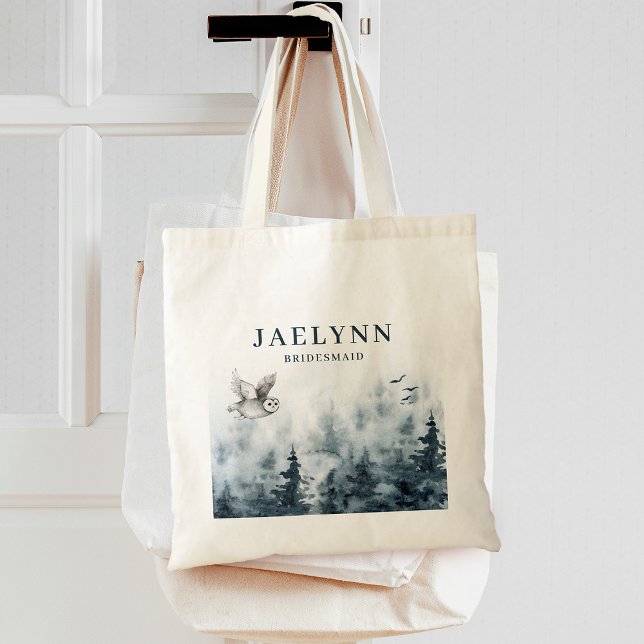 Tote Bag Hibou de forêt à l'aquarelle Demoiselle d'honneur (Watercolor Forest Owl Bridesmaid Tote Bag)