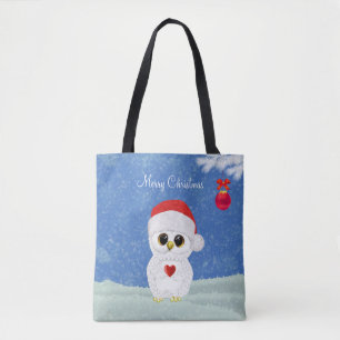 Tote Bag Hibou de Noël blanc