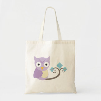 Tote Bag Hibou pourpre et filles de fleurs bleues