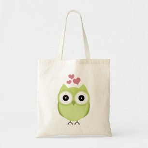 Tote Bag Hibou vert avec des coeurs