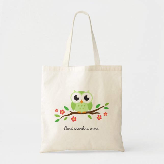 Tote Bag Hibou vert mignon sur le meilleur professeur de (Devant)