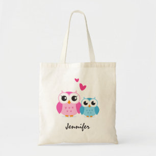 Tote Bag Hiboux mignons de bande dessinée avec le nom