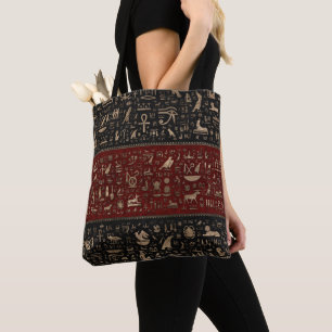 Tote Bag Hiéroglyphes égyptiens antiques - cuir rouge noir