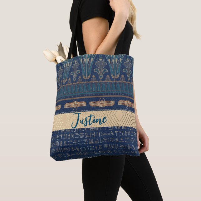 Tote Bag Hiéroglyphes égyptiens Lotus Scarab Personnalisés (De près)