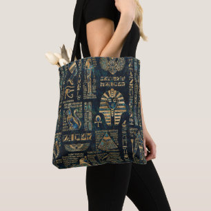 Tote Bag Hiéroglyphes et divinités égyptiens - ormeau et or