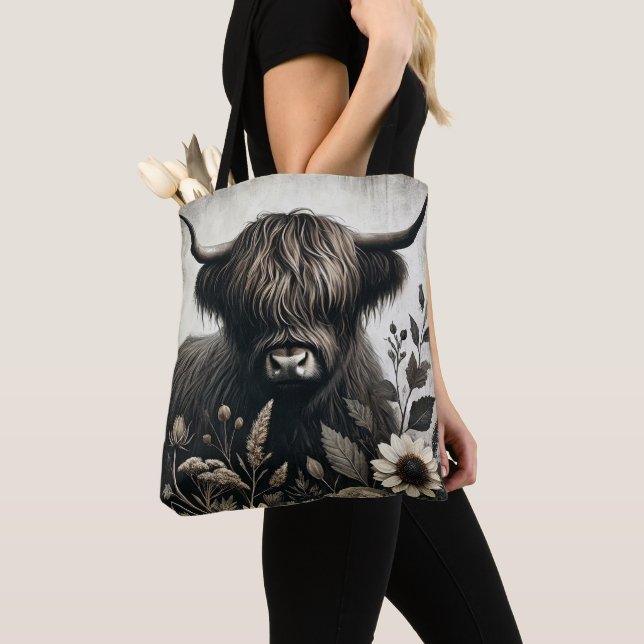 Tote Bag Highland Bull avec tournesol (De près)