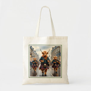 Tote Bag Highland Harmony : Bagpipe Highland Cow Band