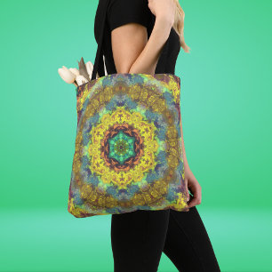 Tote Bag Hippie psychédélique jaune bleu et vert