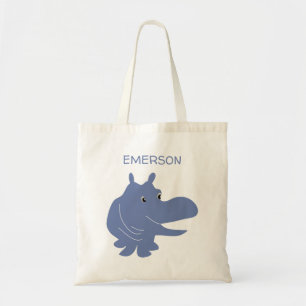 Tote Bag Hippo bleu mignon Hippopotame Personnalisé
