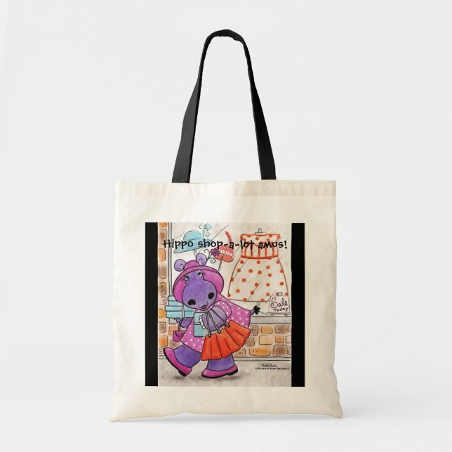 Tote Bag Hippo Shopping-Hippo shop-a-lot amus! (Devant)