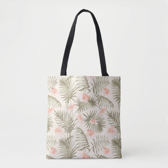 Tote Bag Hisbiscus Tropical Palm Tree Motif (Devant)