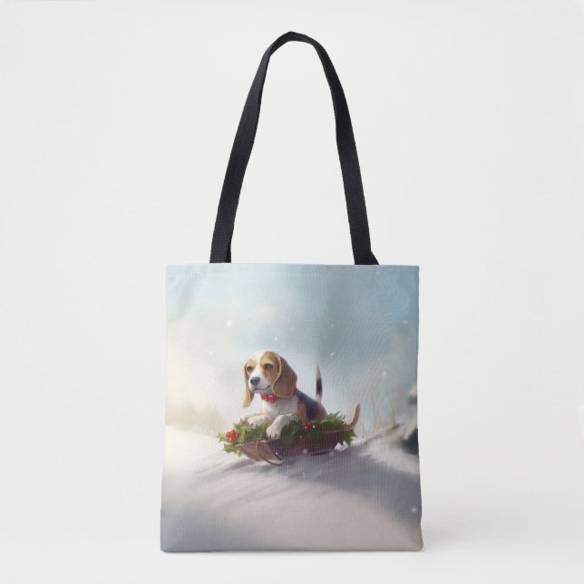 Tote Bag hiver de neige de Noël beagle (Devant)