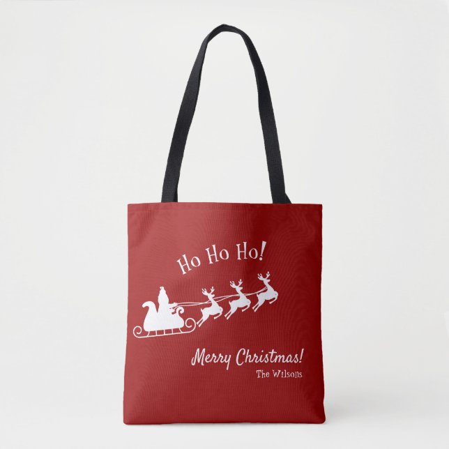 Tote Bag Ho Ho Ho Joyeux Noël avec Père Noël, Rouge (Devant)