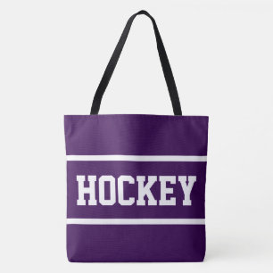 Tote Bag HOCKEY Athlétique Bandes de Texte Blanches Sur Vio