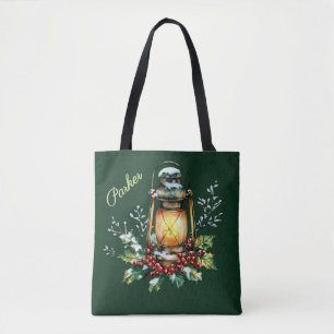 Tote Bag Holly et Baies personnalisés de Noël en aquarelle