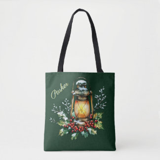 Tote Bag Holly et Baies personnalisés de Noël en aquarelle