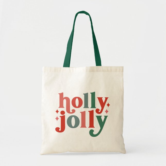Tote Bag Holly Jolly - Typographie des Fêtes Rétro (Devant)