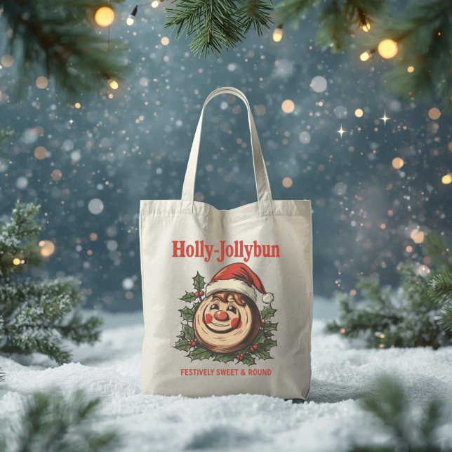 Tote Bag Holly-Jollybun – Funny Christmas Cinnamon Roll Pun (Créateur téléchargé)