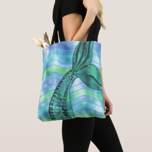 Tote Bag Hologramme Turquoise de Mermaid Tail Waves Fun Chi