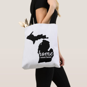 Tote Bag Home Sweet Home Typographie & Michigan Silhouette