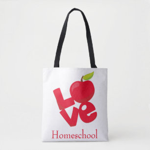 Tote Bag Homeschool Adventures Red and White Apple thème