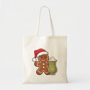 Tote Bag Homme en pain d'épices tenant Matcha Boire Noël