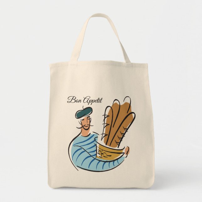 Tote Bag Homme français tenant le panier des baguettes (Devant)