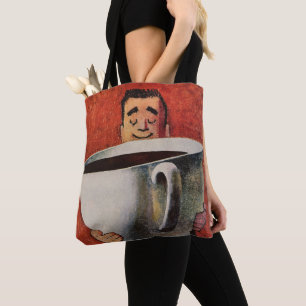 Tote Bag Homme heureux vintage buvant une tasse géante de c