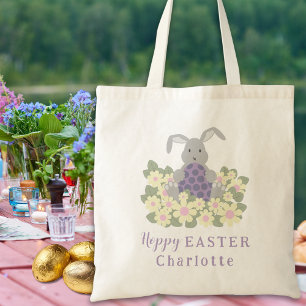 Tote Bag Hoppy Easter Egg Hunt Bunny Floral Ajouter un nom