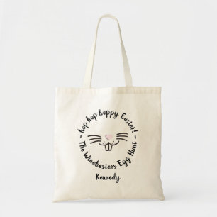 Tote Bag Hoppy Pâques drôle lapin visage personnalisé nom c